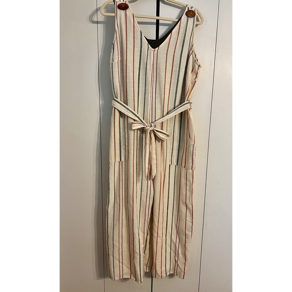 American Eagle Striped Jumpsuit Green Tank Top Bundle Boho Lagenlook Outfit XL